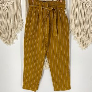 Topshop Stripe Mustard Paper Bag Trouser Pants